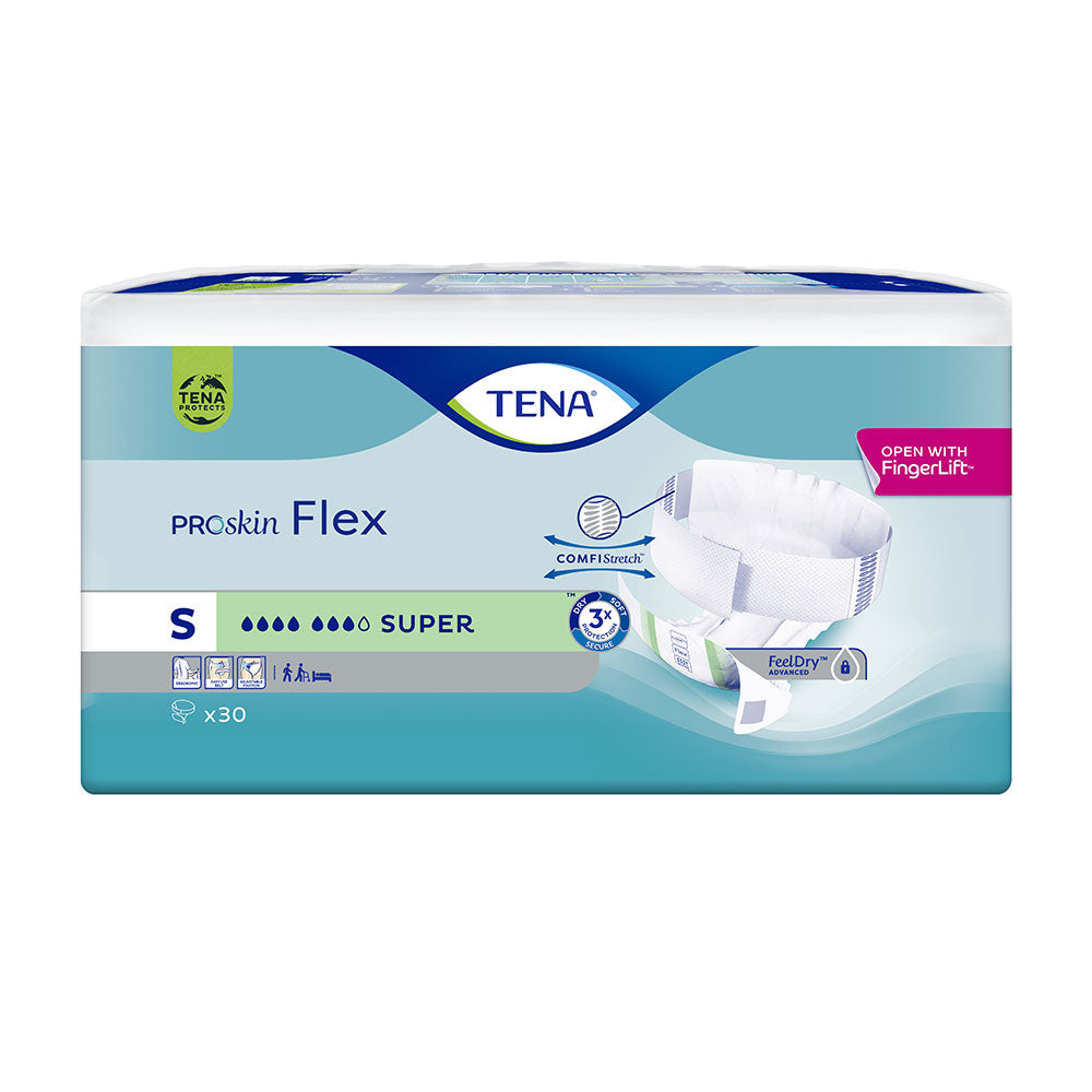 Frontalansicht einer Packung Tena Flex Super Small.