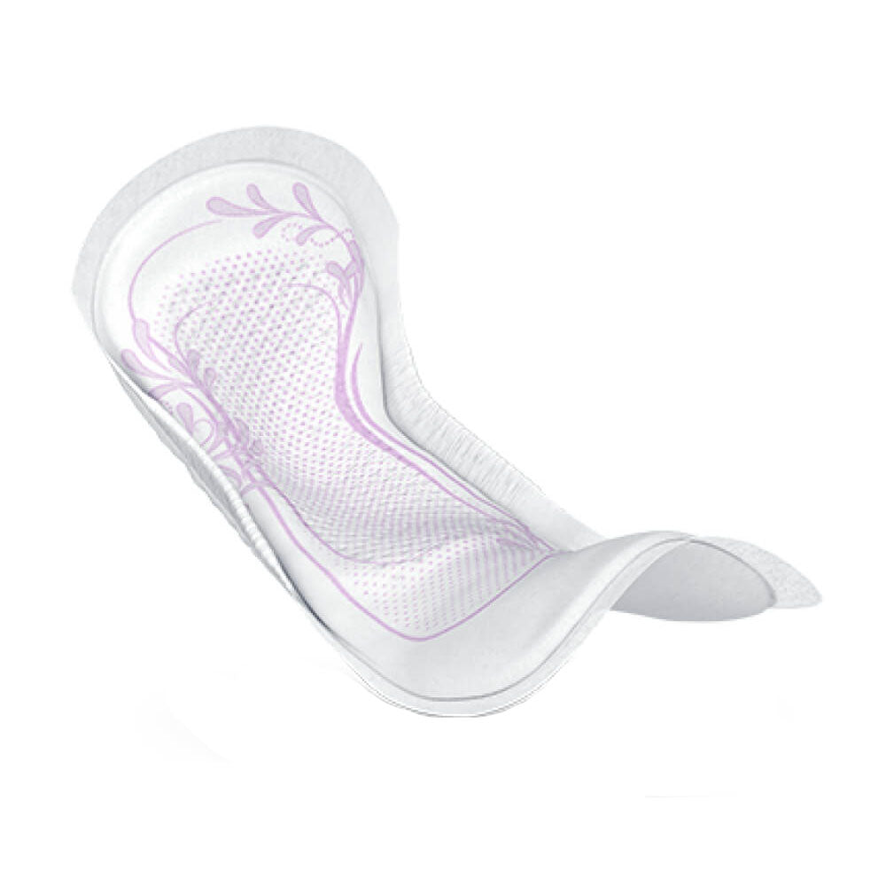 Frontalansicht einer einzeln entnommenen Tena Lady Discreet Normal Inkontinenzeinlage.