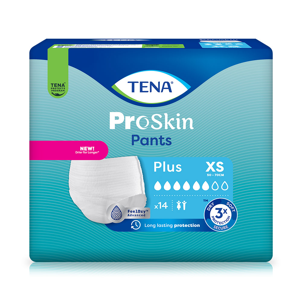 Frontalansicht einer Packung Tena Pants Plus XS Inkontinenzhosen.