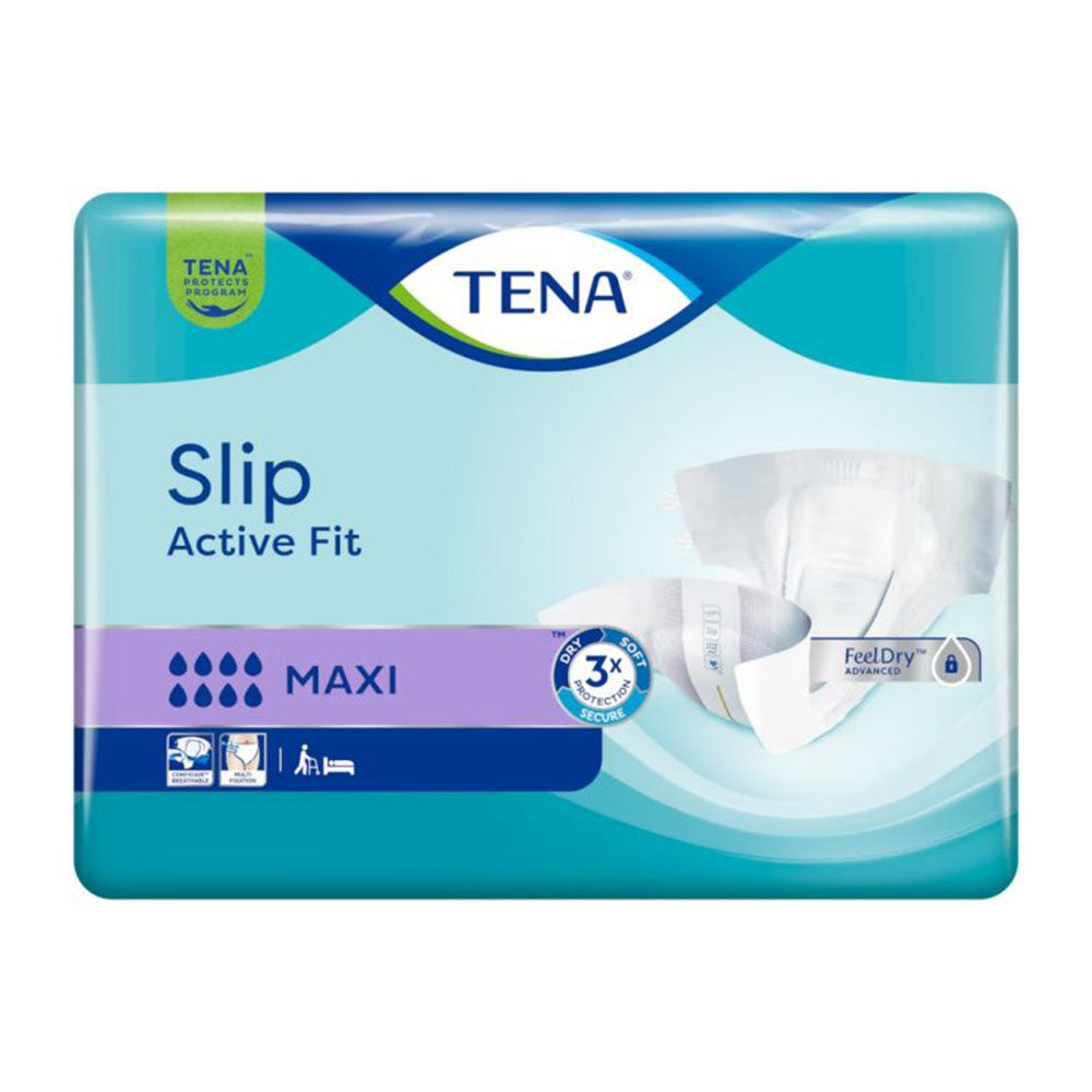 Frontalansicht einer Packung Tena Slip Active Fit Maxi Medium Inkontinenzslips.