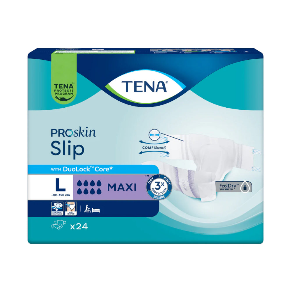 Frontalansicht einer Packung Tena Slip Maxi Large Inkontinenzslips.