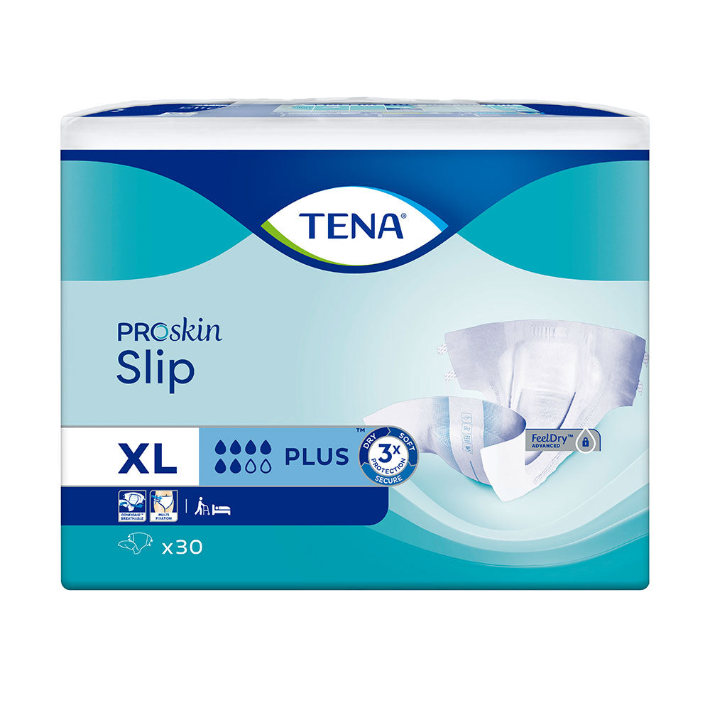 Frontalansicht einer Packung Tena Slip Plus XL Inkontinenzslips.