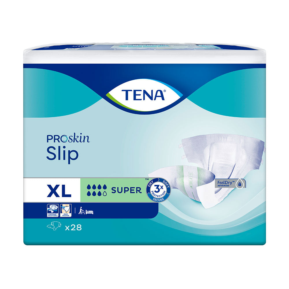 Frontalansicht einer Packung Tena Slip Super XL Inkontinenzslips.
