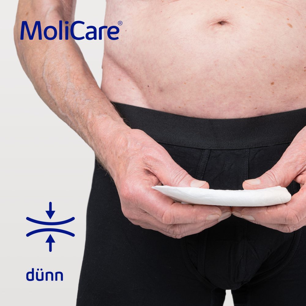 Ein Produktbild der MoliCare Premium MEN Pad Einlage, die speziell für Männer entwickelt wurde. Die Einlage ist in einem ansprechenden Design abgebildet und zeigt die Funktionalität zur sicheren Aufnahme von Flüssigkeit. Die Verpackung ist weiß und grün mit einem klaren Produktnamen und PZN-Nummer. Im Hintergrund ist eine sanfte Farbgestaltung zu sehen, die das Produkt hervorhebt. Diese Einlage bietet hohen Tragekomfort und eignet sich für die diskrete Verwendung.