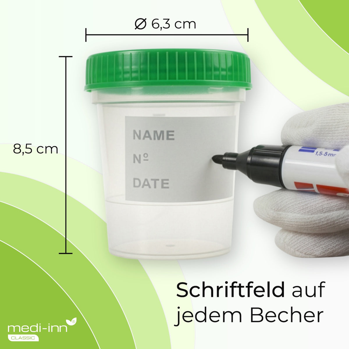 Maße des Bechers: 8,5 cm hoch, Durchmesser Deckel: 6,3 cm
Mit Schriftfeld auf jedem Becher.