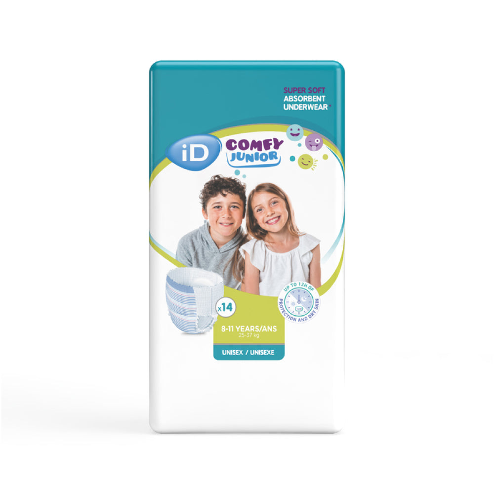 Frontalansicht einer Packung ID Comfy Junior Pants 8 - 11 Jahre.