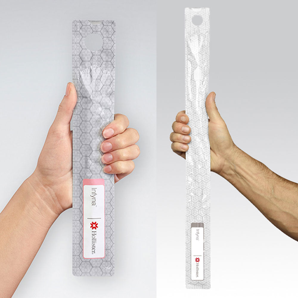 Frontalansicht beider Varianten des Infyna Einmalkatheters.