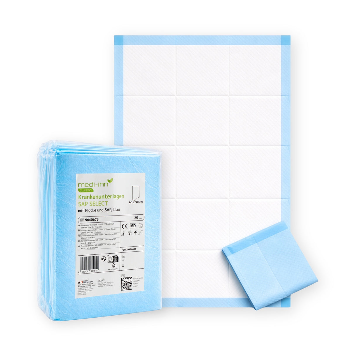 Medi-Inn CLASSIC Krankenunterlagen SAP SELECT 60 x 90 cm (25 Stück) – Packung und Einweg-Unterlage blau/weiß
