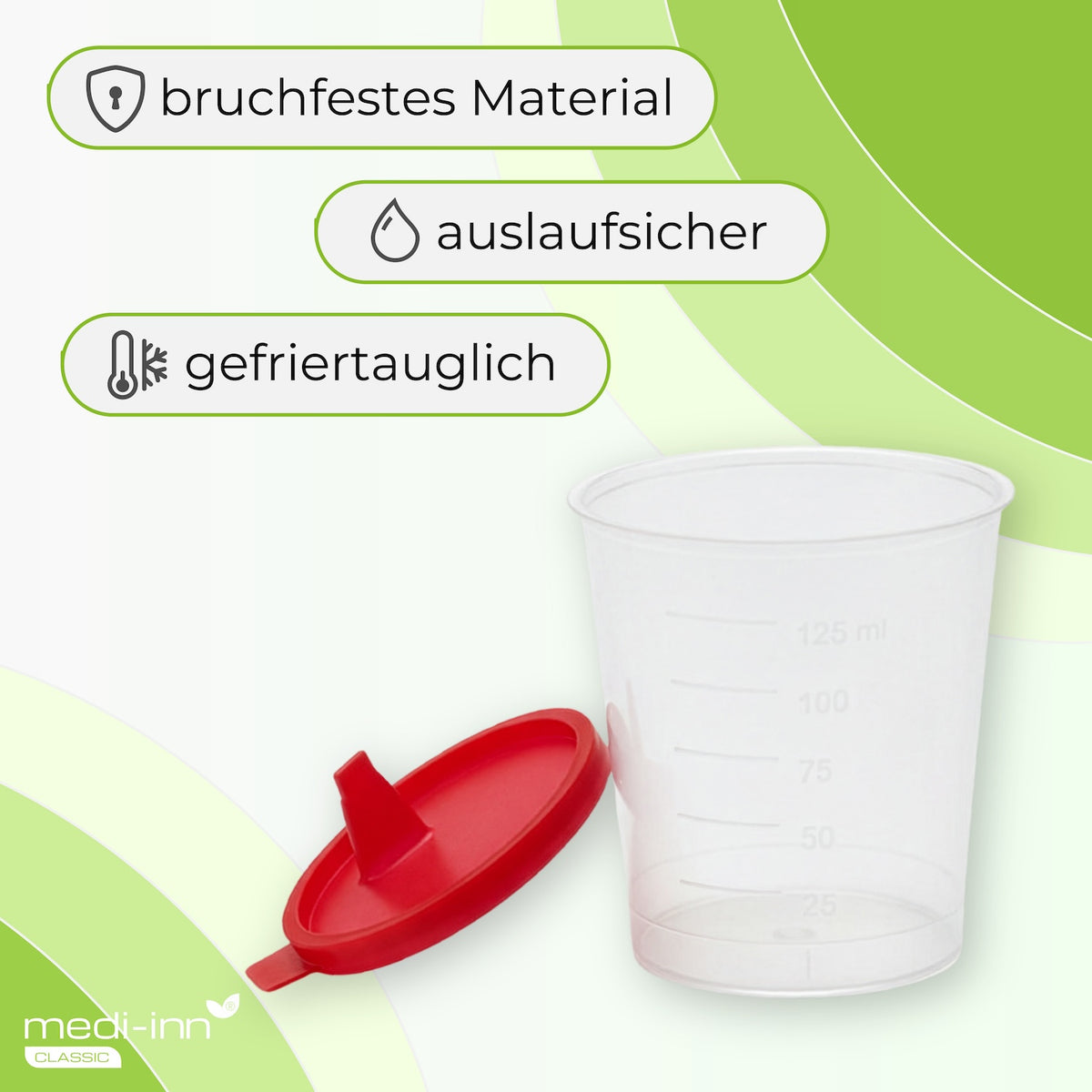 Eigenschaften: bruchfestes Material, auslaufsicher, gefriertauglich
