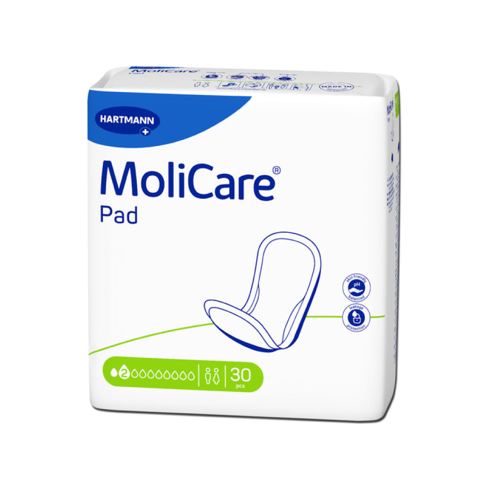 Frontalansicht einer Packung MoliCare Pad 2 Tropfen.