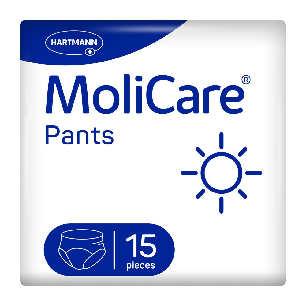 Frontalansicht einer Packung MoliCare Pants Day Inkontinenzhosen.