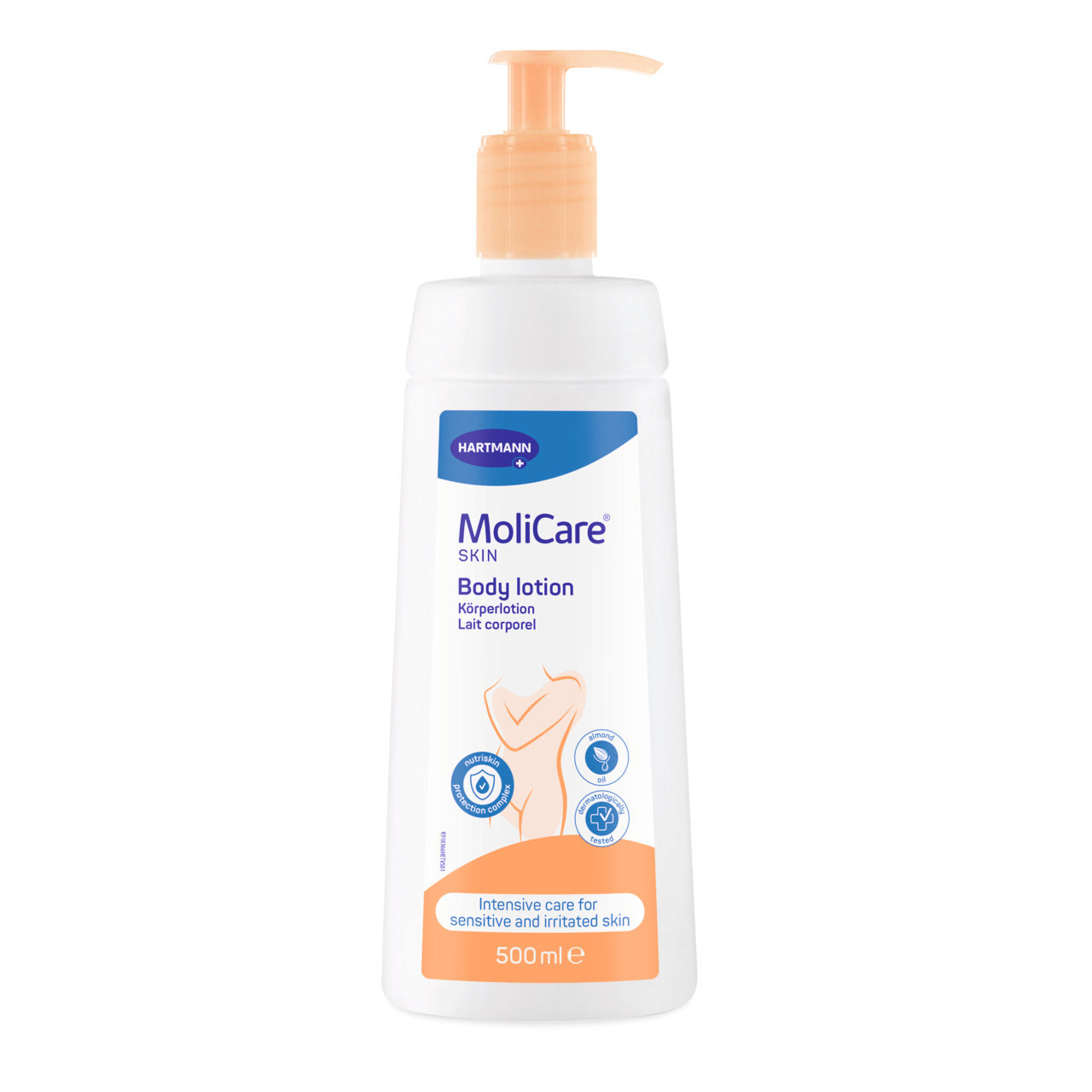 MoliCare Skin Körperlotion 500 ml Pumpspenderflasche, mit NutriSkin Protection Complex und Mandelöl, dermatologisch getestet