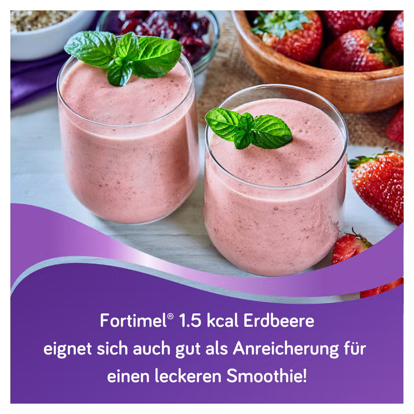 Fortimel Erdbeere Trinknahrung als Smoothie Anwendung Beispiel