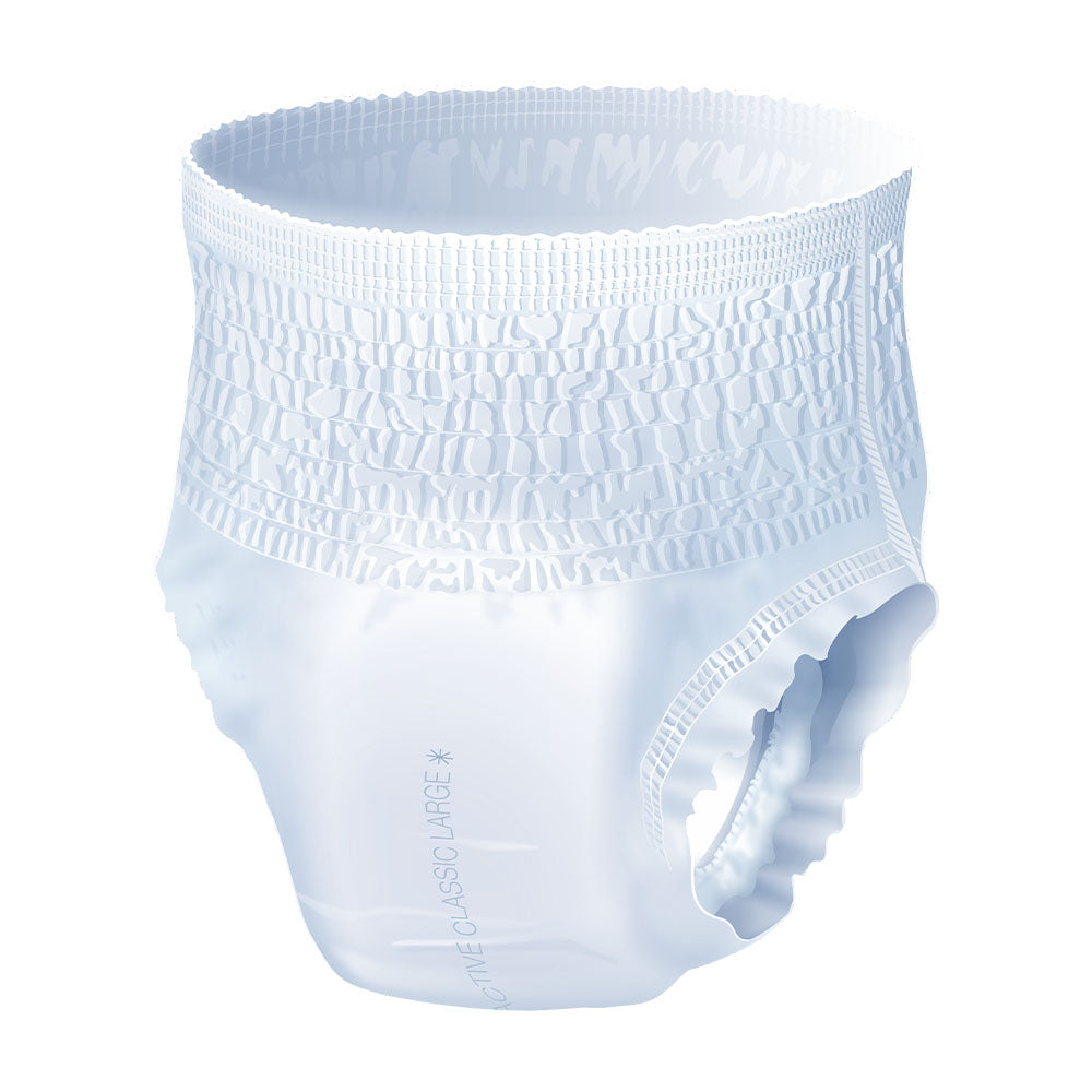 Frontalansicht einer einzeln entnommenen seni active classic small windelhose.