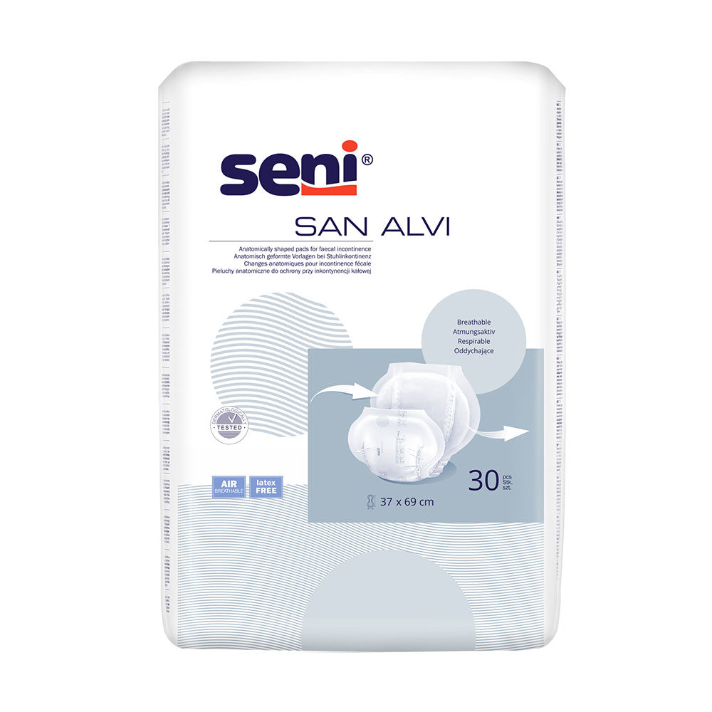 Frontalansicht einer Packung Seni San Alvi 30er Pack Inkontinenzvorlagen.