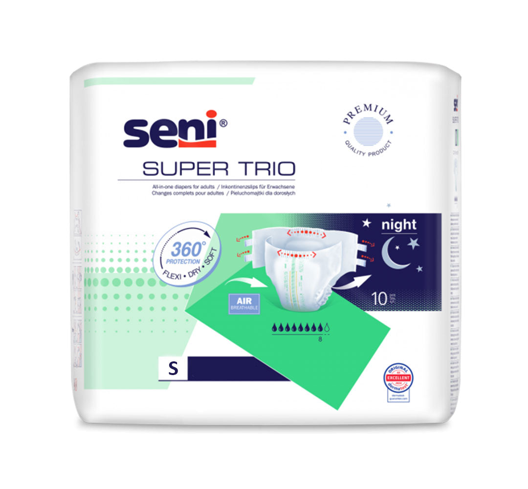 Frontalansicht einer Packung Seni Super Trio Small