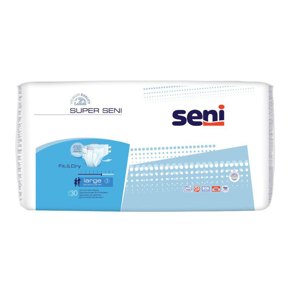 Frontalansicht einer Packung super seni large 30 er Pack inkontinenzslips.