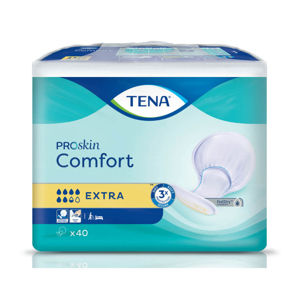 Frontalansicht einer Packung Tena Comfort Extra Inkontinenzvorlagen.