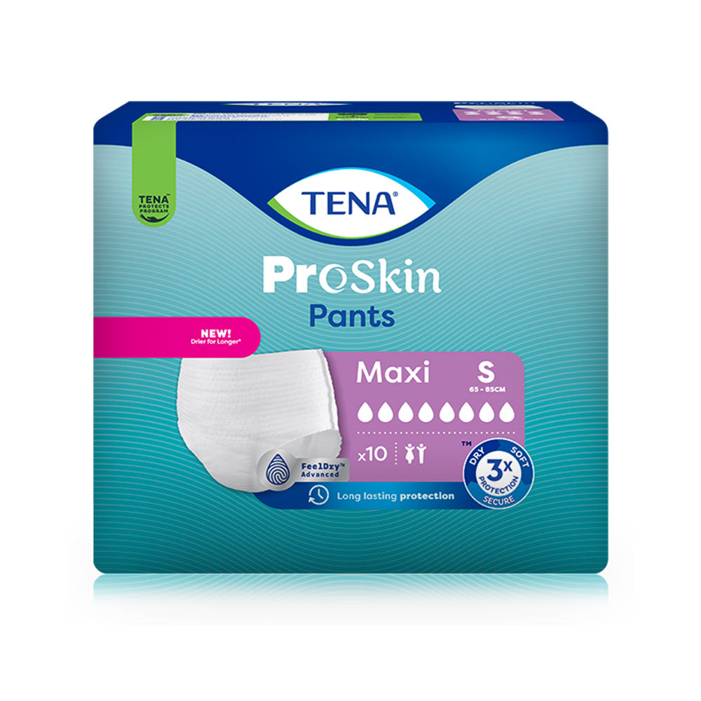 Frontalansicht einer Packung Tena Pants Maxi Small Inkontinenzhosen.