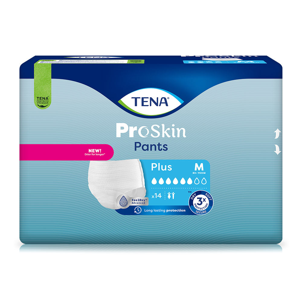Frontalansicht einer Packung Tena Pants Plus Medium Inkontinenzhosen.