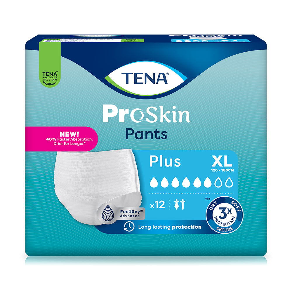 Frontalansicht einer Packung Tena Pants Plus XL Inkontinenzhosen.
