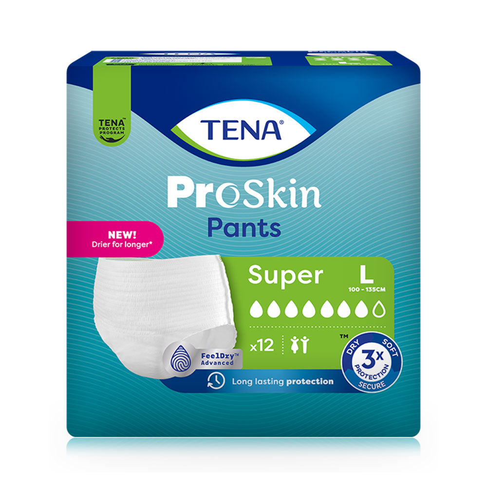 Frontalansicht einer Packung Tena Pants Super Large Inkontinenzhosen.