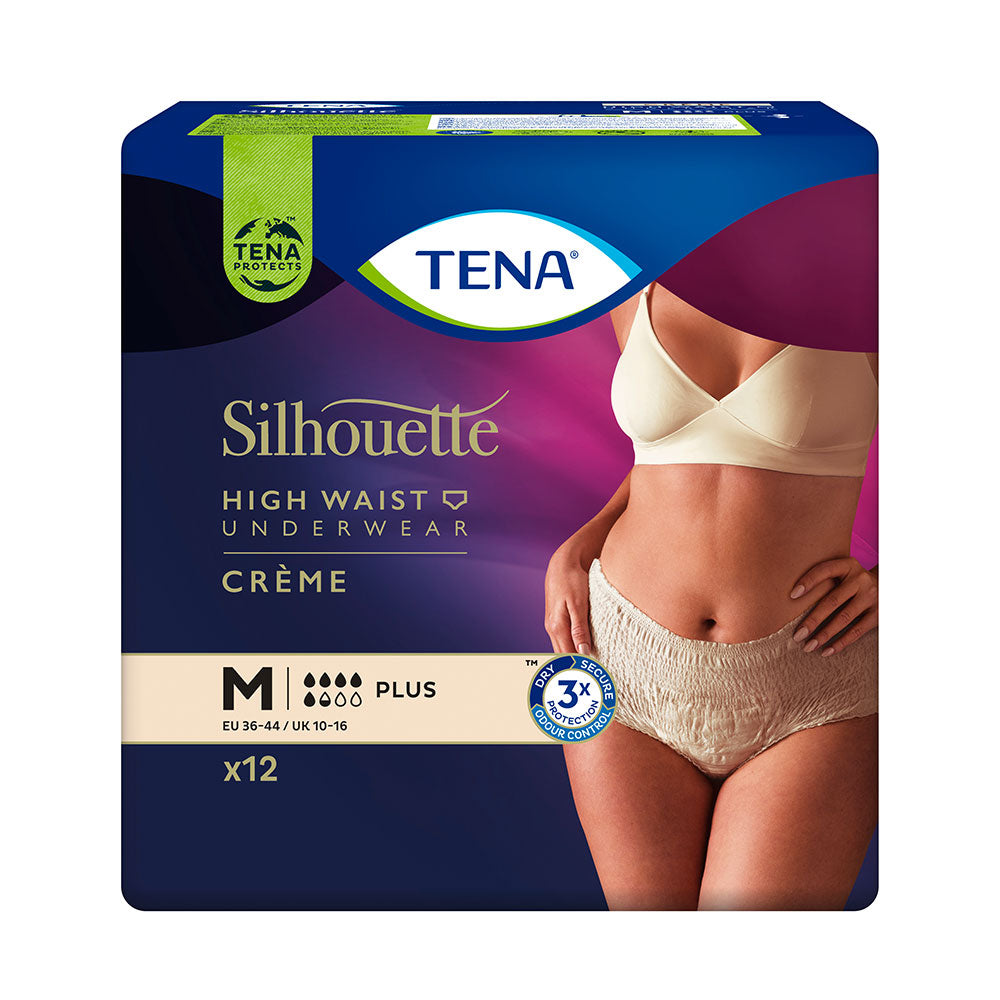 Frontalansicht einer Packung Tena Silhouette Plus Creme M.