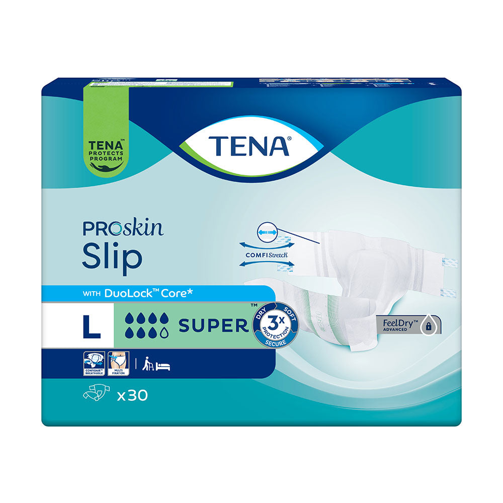 Frontalansicht einer Packung Tena Slip Super Large Inkontinenzslips.