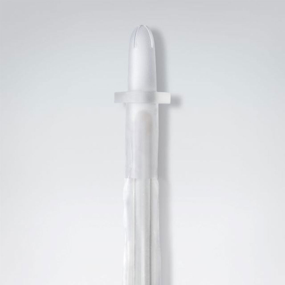 Nahaufnahme der Spitze des VaPro Pocket Einmalkatheters für Frauen.